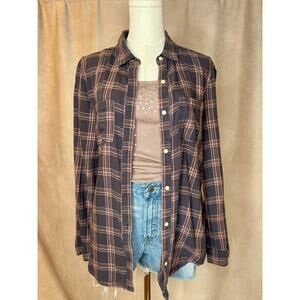aBound Plaid Button Up Shirt Brown Pink Cotton Relaxed Fit M
